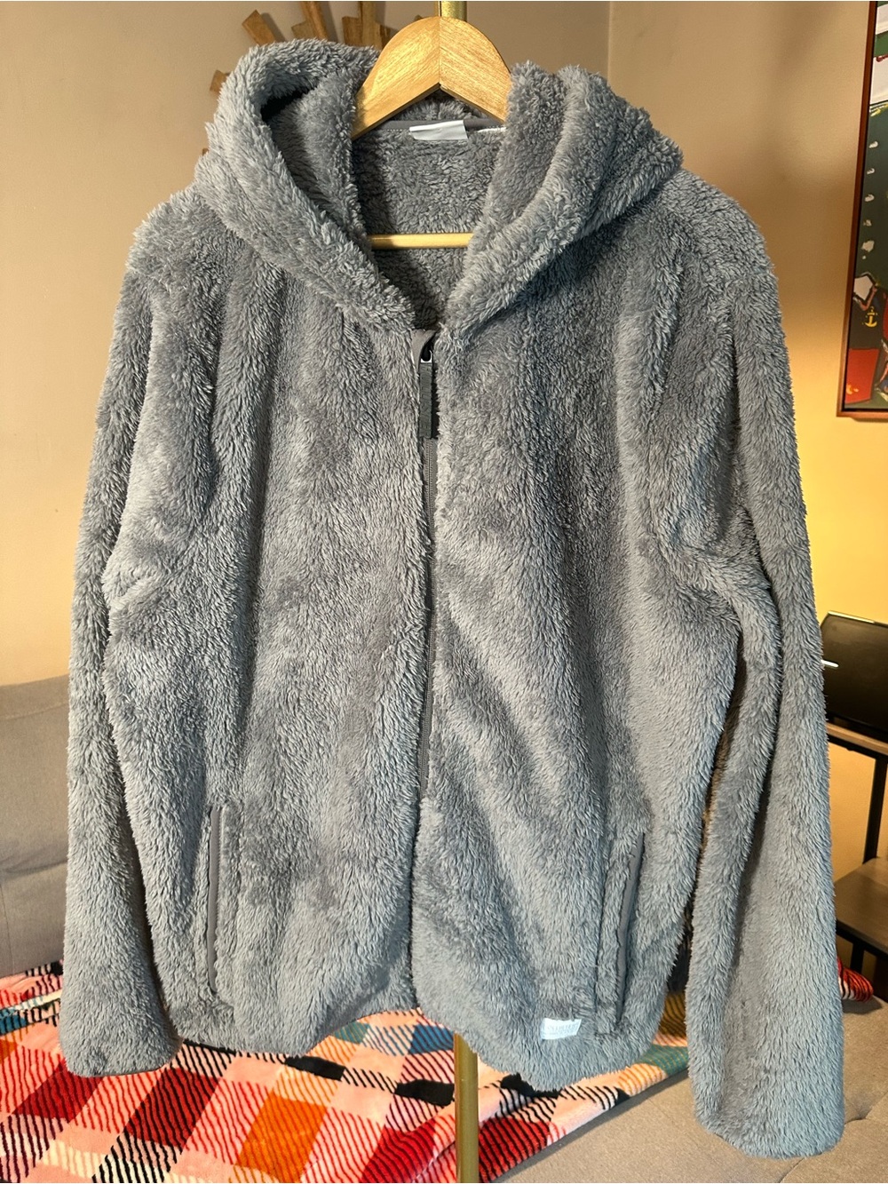 Hollister Soft Plush Hoodie Sherpa Jacket in Light Gray